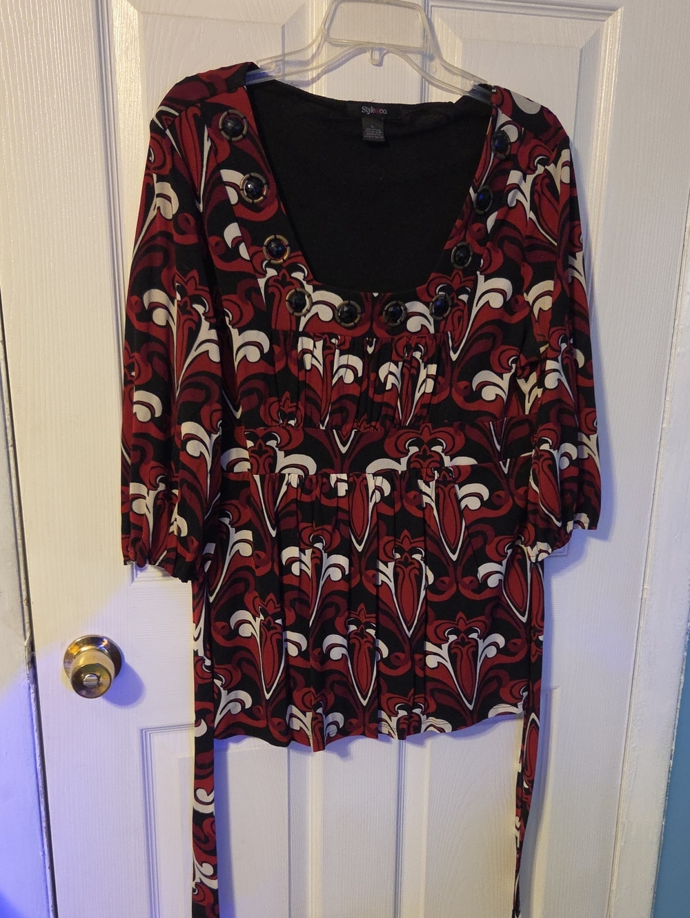 Style & Co. Red, Black and White Patterned Tunic with Scoop Neck